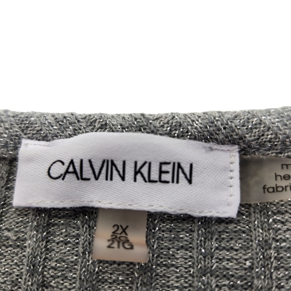 Calvin Klein Light Gray Ribbed Long Sleeve Top - Picture 7 of 14
